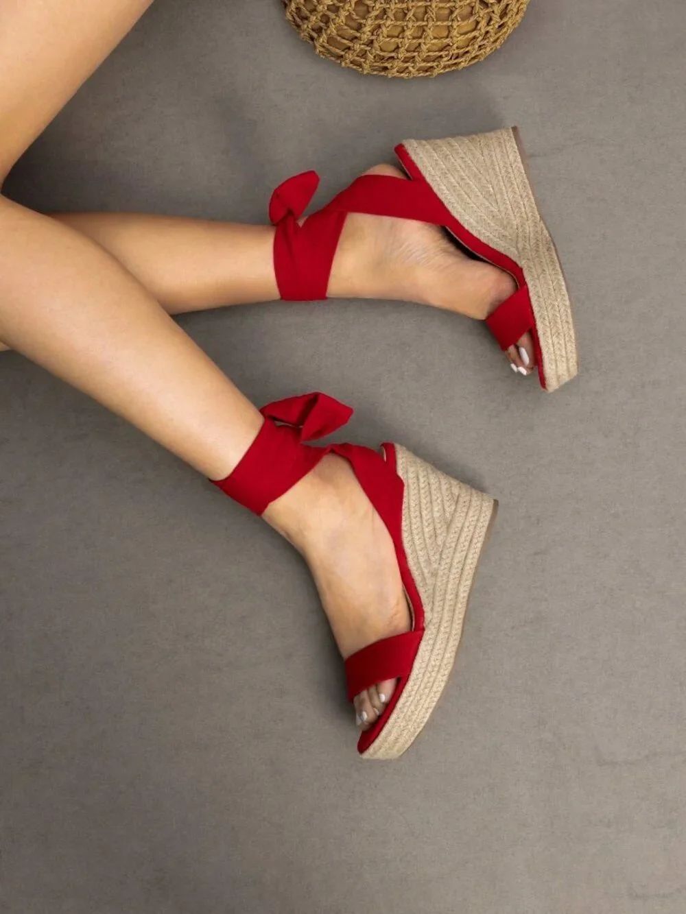 Red Women's Platform  Open Toe Espadrilles Wedges Sandals Shoes